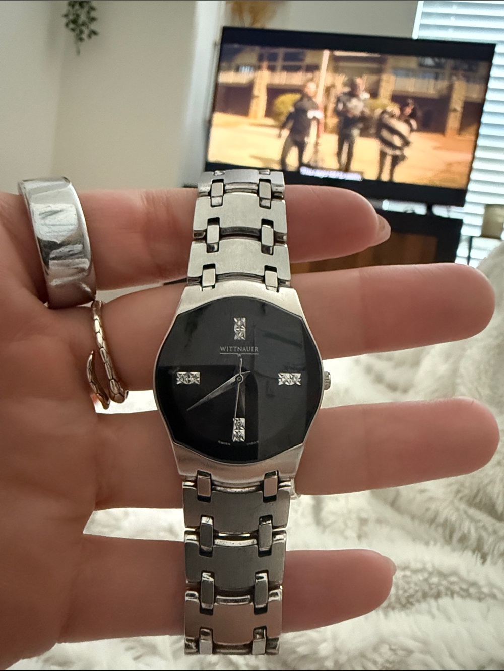 Wittnauer Women’s Stainless Steel Black Dial Watch – Working – Stone Markers